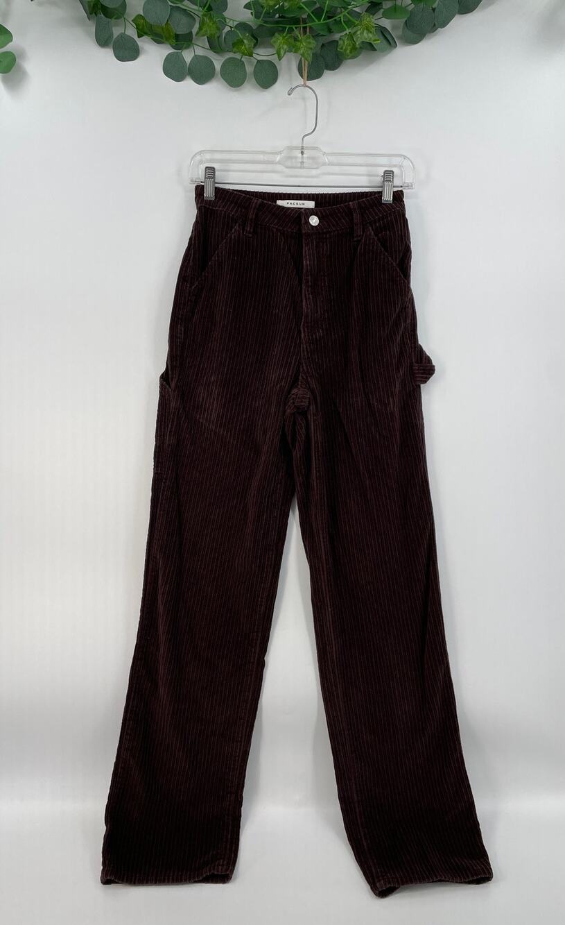 Pacsun Brown Corduroy 90's‎ Boyfriend Carpenter Straight Wide Pants Size 25